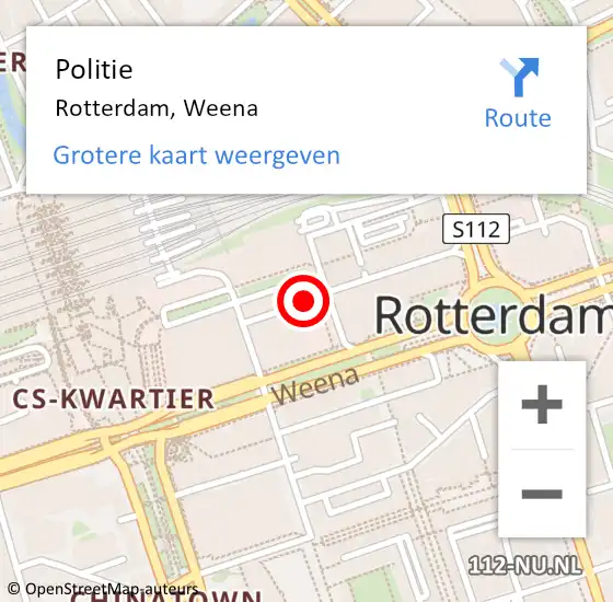 Locatie op kaart van de 112 melding: Politie Rotterdam, Weena op 12 september 2024 04:41