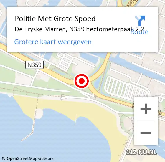 Locatie op kaart van de 112 melding: Politie Met Grote Spoed Naar De Fryske Marren, N359 hectometerpaal: 2,2 op 12 september 2024 04:52