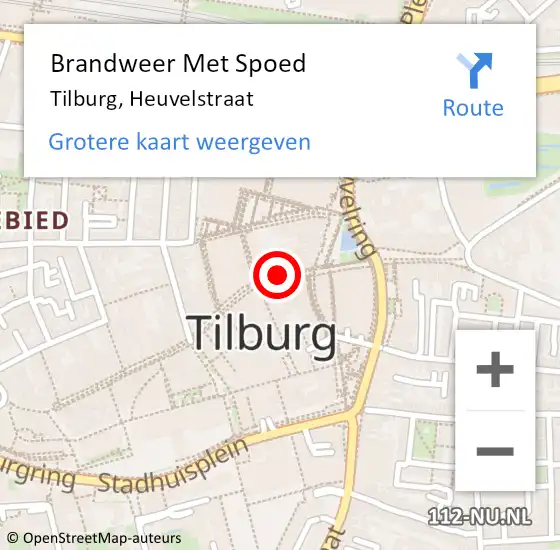 Locatie op kaart van de 112 melding: Brandweer Met Spoed Naar Tilburg, Heuvelstraat op 12 september 2024 05:35