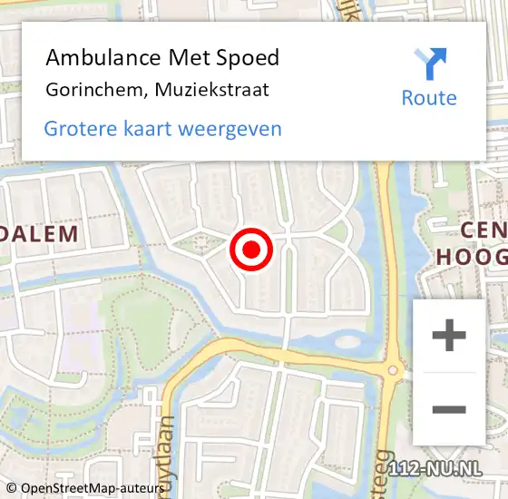 Locatie op kaart van de 112 melding: Ambulance Met Spoed Naar Gorinchem, Muziekstraat op 12 september 2024 05:44