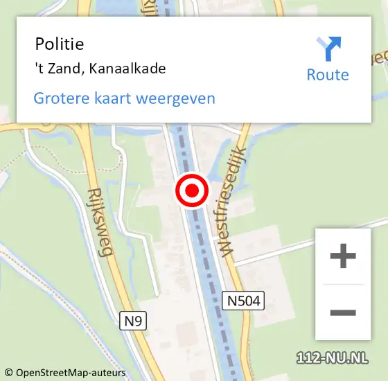 Locatie op kaart van de 112 melding: Politie 't Zand, Kanaalkade op 12 september 2024 06:15