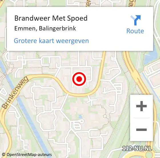 Locatie op kaart van de 112 melding: Brandweer Met Spoed Naar Emmen, Balingerbrink op 12 september 2024 06:17