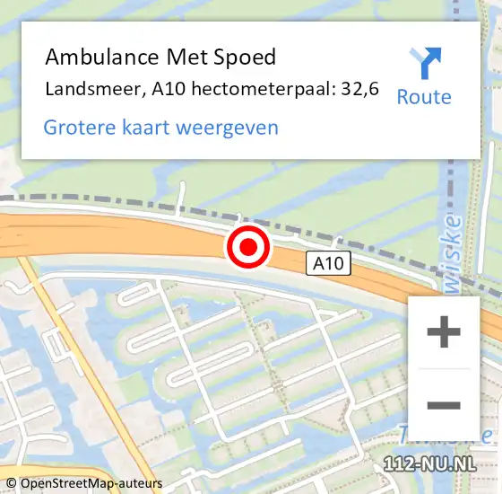 Locatie op kaart van de 112 melding: Ambulance Met Spoed Naar Landsmeer, A10 hectometerpaal: 32,6 op 12 september 2024 06:35