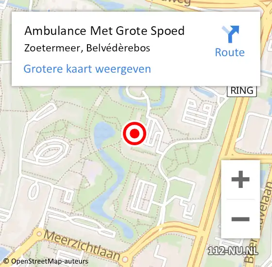 Locatie op kaart van de 112 melding: Ambulance Met Grote Spoed Naar Zoetermeer, Belvédèrebos op 12 september 2024 07:03