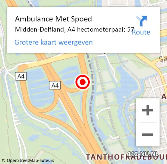 Locatie op kaart van de 112 melding: Ambulance Met Spoed Naar Midden-Delfland, A4 hectometerpaal: 57 op 12 september 2024 07:07