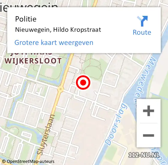 Locatie op kaart van de 112 melding: Politie Nieuwegein, Hildo Kropstraat op 12 september 2024 07:27