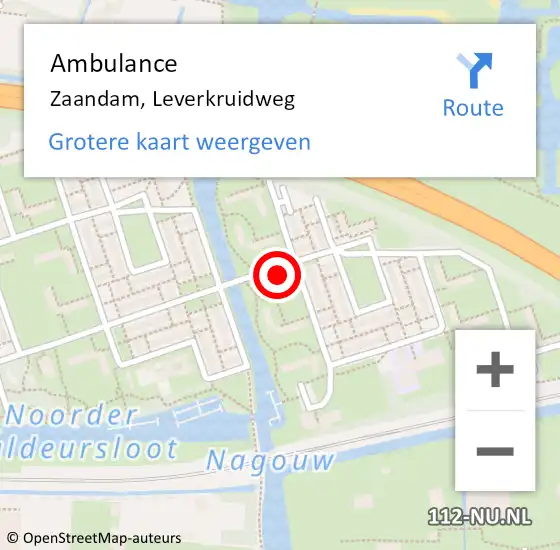 Locatie op kaart van de 112 melding: Ambulance Zaandam, Leverkruidweg op 12 september 2024 07:27