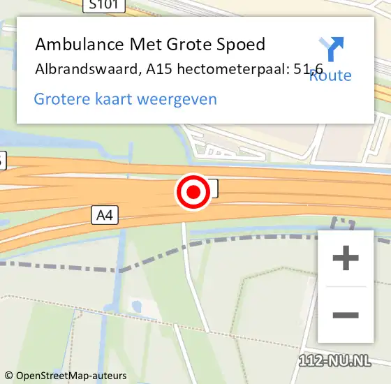 Locatie op kaart van de 112 melding: Ambulance Met Grote Spoed Naar Albrandswaard, A15 hectometerpaal: 51,6 op 12 september 2024 08:01