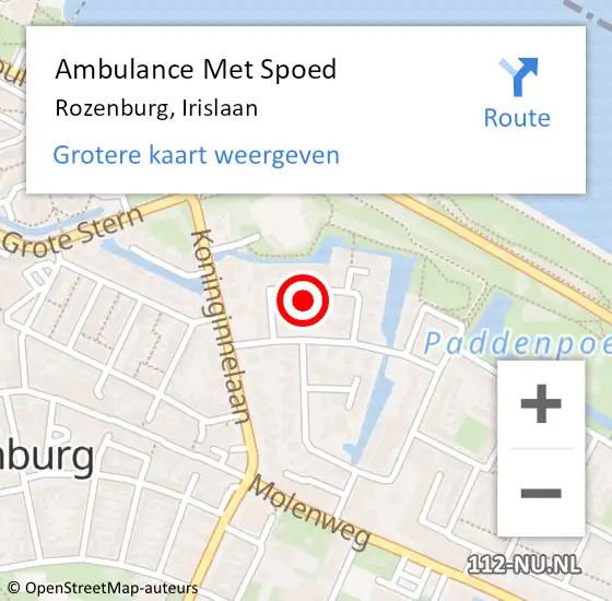 Locatie op kaart van de 112 melding: Ambulance Met Spoed Naar Rozenburg, Irislaan op 12 september 2024 08:08