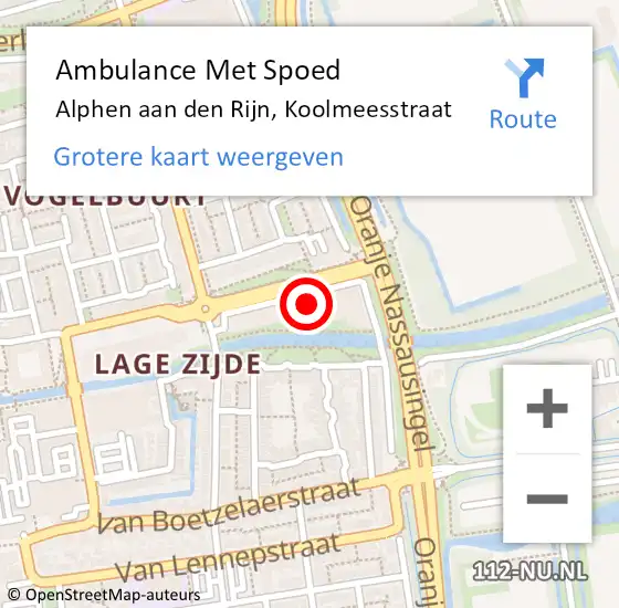 Locatie op kaart van de 112 melding: Ambulance Met Spoed Naar Alphen aan den Rijn, Koolmeesstraat op 12 september 2024 08:11