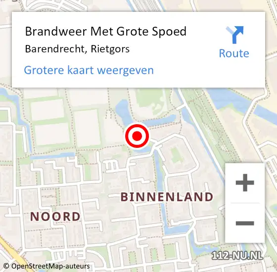 Locatie op kaart van de 112 melding: Brandweer Met Grote Spoed Naar Barendrecht, Rietgors op 12 september 2024 08:14