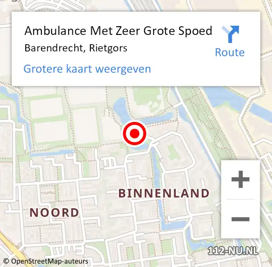 Locatie op kaart van de 112 melding: Ambulance Met Zeer Grote Spoed Naar Barendrecht, Rietgors op 12 september 2024 08:14