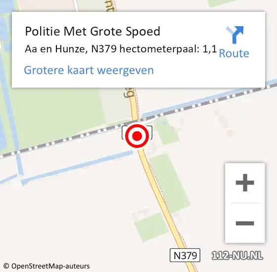 Locatie op kaart van de 112 melding: Politie Met Grote Spoed Naar Aa en Hunze, N379 hectometerpaal: 1,1 op 12 september 2024 08:24