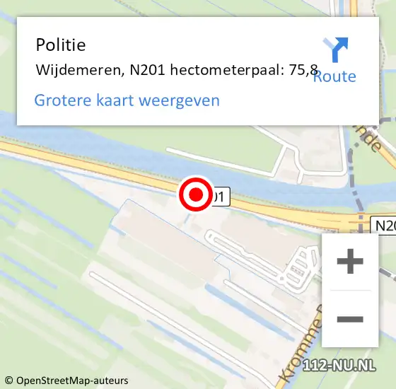 Locatie op kaart van de 112 melding: Politie Wijdemeren, N201 hectometerpaal: 75,8 op 12 september 2024 08:24