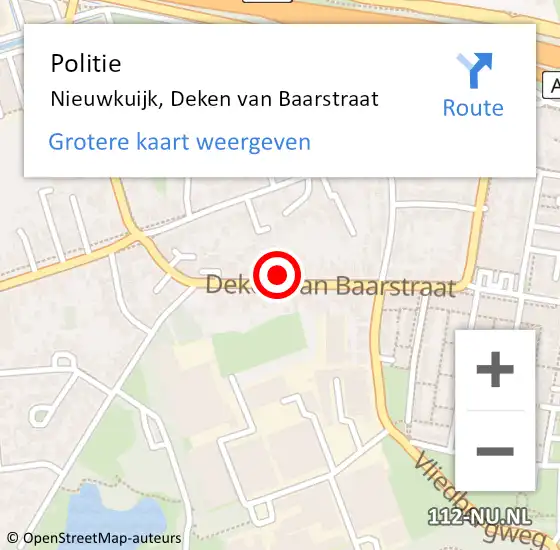 Locatie op kaart van de 112 melding: Politie Nieuwkuijk, Deken van Baarstraat op 12 september 2024 08:27