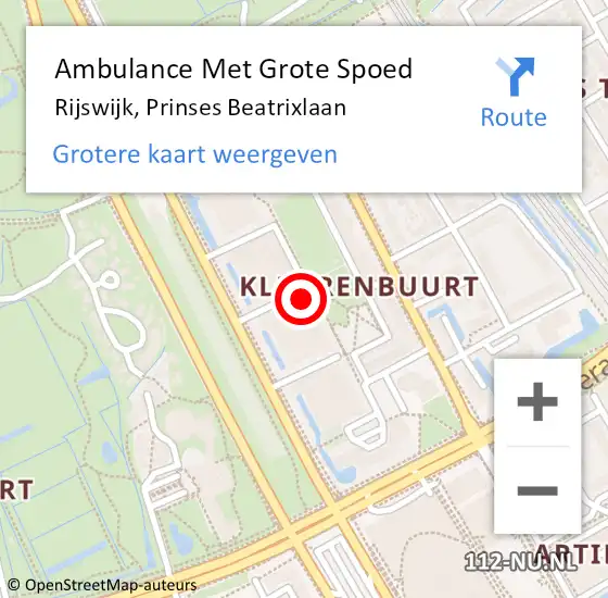 Locatie op kaart van de 112 melding: Ambulance Met Grote Spoed Naar Rijswijk, Prinses Beatrixlaan op 12 september 2024 08:37