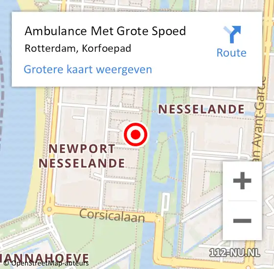 Locatie op kaart van de 112 melding: Ambulance Met Grote Spoed Naar Rotterdam, Korfoepad op 12 september 2024 08:46