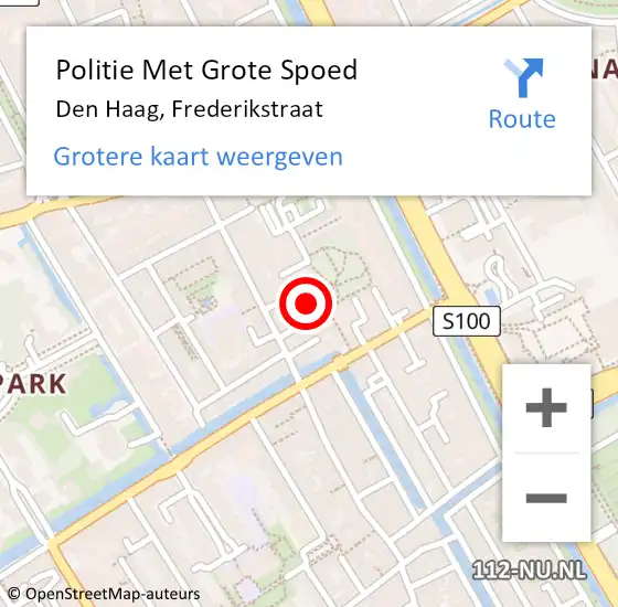 Locatie op kaart van de 112 melding: Politie Met Grote Spoed Naar Den Haag, Frederikstraat op 12 september 2024 08:46