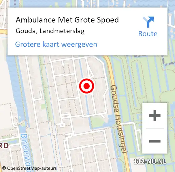 Locatie op kaart van de 112 melding: Ambulance Met Grote Spoed Naar Gouda, Landmeterslag op 12 september 2024 08:52