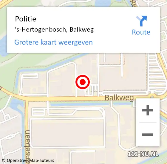 Locatie op kaart van de 112 melding: Politie 's-Hertogenbosch, Balkweg op 12 september 2024 09:05