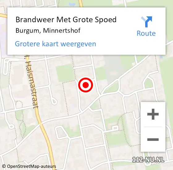 Locatie op kaart van de 112 melding: Brandweer Met Grote Spoed Naar Burgum, Minnertshof op 12 september 2024 09:05