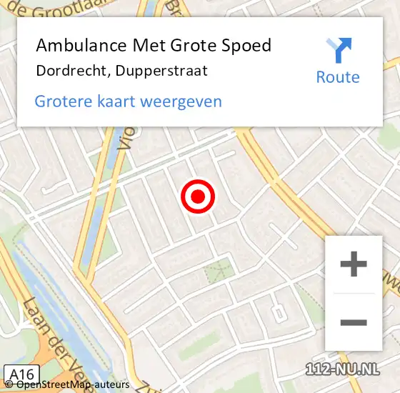 Locatie op kaart van de 112 melding: Ambulance Met Grote Spoed Naar Dordrecht, Dupperstraat op 12 september 2024 09:25