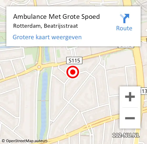 Locatie op kaart van de 112 melding: Ambulance Met Grote Spoed Naar Rotterdam, Beatrijsstraat op 12 september 2024 09:31