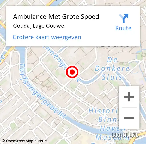 Locatie op kaart van de 112 melding: Ambulance Met Grote Spoed Naar Gouda, Lage Gouwe op 12 september 2024 09:38