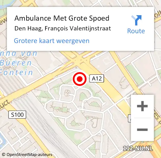 Locatie op kaart van de 112 melding: Ambulance Met Grote Spoed Naar Den Haag, François Valentijnstraat op 12 september 2024 09:42