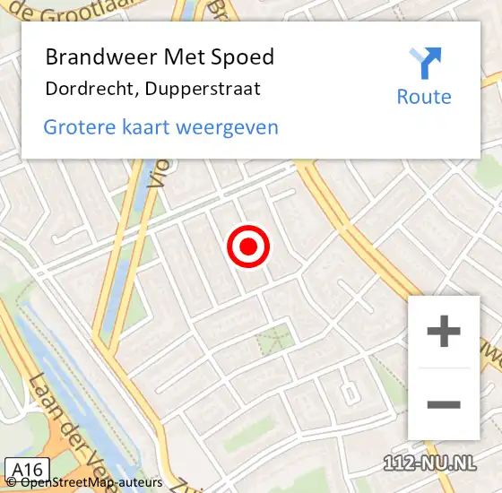 Locatie op kaart van de 112 melding: Brandweer Met Spoed Naar Dordrecht, Dupperstraat op 12 september 2024 09:49