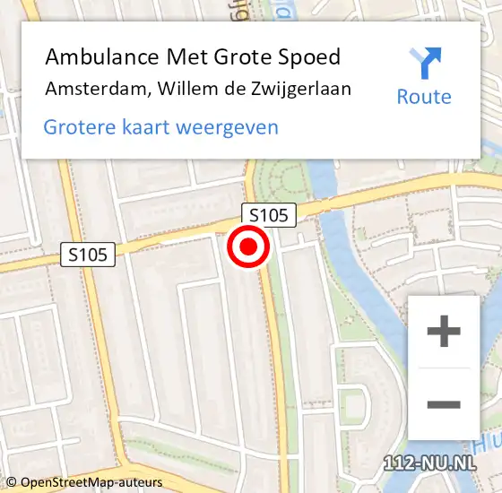 Locatie op kaart van de 112 melding: Ambulance Met Grote Spoed Naar Amsterdam, Willem de Zwijgerlaan op 12 september 2024 10:05