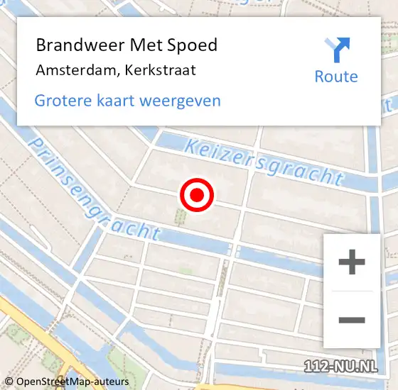 Locatie op kaart van de 112 melding: Brandweer Met Spoed Naar Amsterdam, Kerkstraat op 12 september 2024 10:05