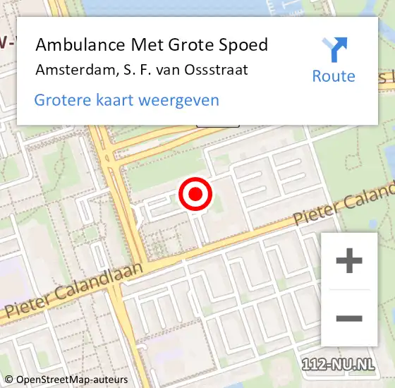 Locatie op kaart van de 112 melding: Ambulance Met Grote Spoed Naar Amsterdam, S. F. van Ossstraat op 12 september 2024 10:24