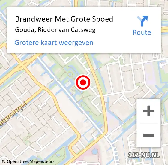 Locatie op kaart van de 112 melding: Brandweer Met Grote Spoed Naar Gouda, Ridder van Catsweg op 12 september 2024 10:29