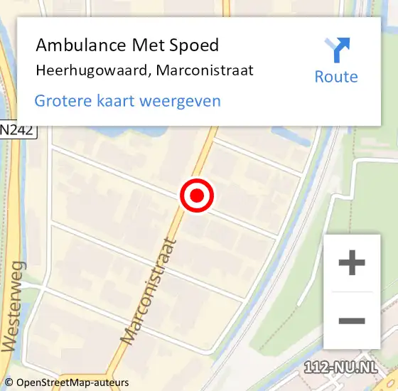 Locatie op kaart van de 112 melding: Ambulance Met Spoed Naar Heerhugowaard, Marconistraat op 12 september 2024 10:40