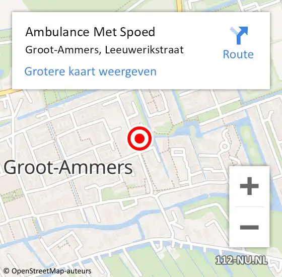 Locatie op kaart van de 112 melding: Ambulance Met Spoed Naar Groot-Ammers, Leeuwerikstraat op 12 september 2024 10:46