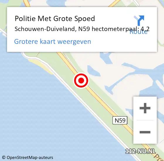 Locatie op kaart van de 112 melding: Politie Met Grote Spoed Naar Schouwen-Duiveland, N59 hectometerpaal: 4,2 op 12 september 2024 10:55