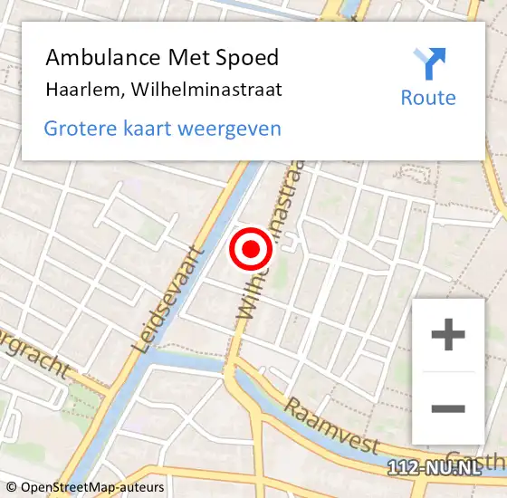 Locatie op kaart van de 112 melding: Ambulance Met Spoed Naar Haarlem, Wilhelminastraat op 12 september 2024 10:56