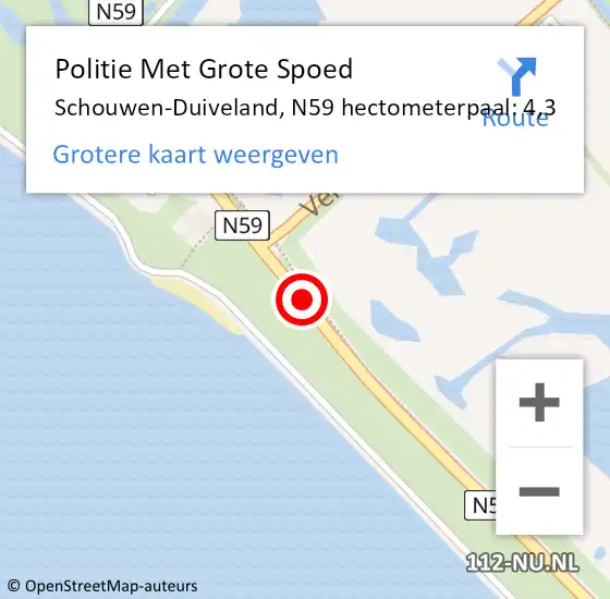 Locatie op kaart van de 112 melding: Politie Met Grote Spoed Naar Schouwen-Duiveland, N59 hectometerpaal: 4,3 op 12 september 2024 10:57