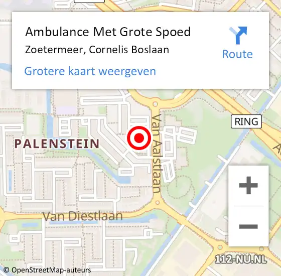 Locatie op kaart van de 112 melding: Ambulance Met Grote Spoed Naar Zoetermeer, Cornelis Boslaan op 12 september 2024 11:00