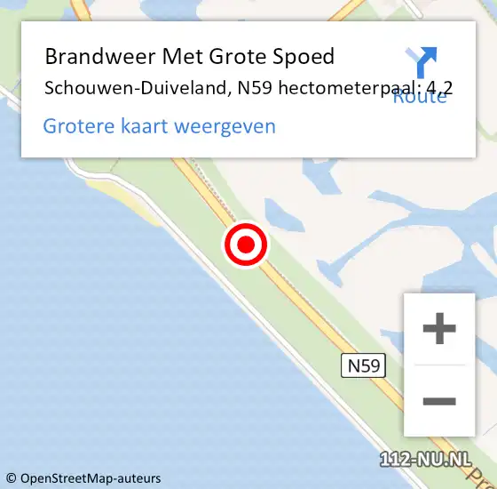 Locatie op kaart van de 112 melding: Brandweer Met Grote Spoed Naar Schouwen-Duiveland, N59 hectometerpaal: 4,2 op 12 september 2024 11:01