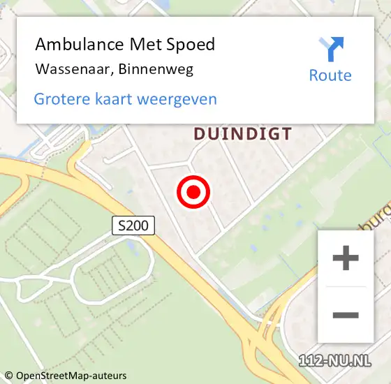 Locatie op kaart van de 112 melding: Ambulance Met Spoed Naar Wassenaar, Binnenweg op 12 september 2024 11:04