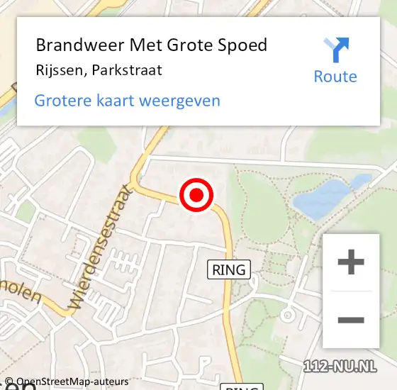 Locatie op kaart van de 112 melding: Brandweer Met Grote Spoed Naar Rijssen, Parkstraat op 12 september 2024 11:26