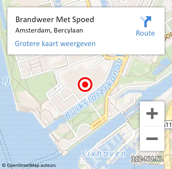 Locatie op kaart van de 112 melding: Brandweer Met Spoed Naar Amsterdam, Bercylaan op 12 september 2024 11:48