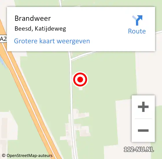 Locatie op kaart van de 112 melding: Brandweer Beesd, Katijdeweg op 12 september 2024 12:05