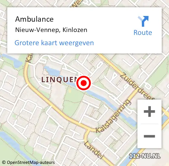 Locatie op kaart van de 112 melding: Ambulance Nieuw-Vennep, Kinlozen op 12 september 2024 12:11