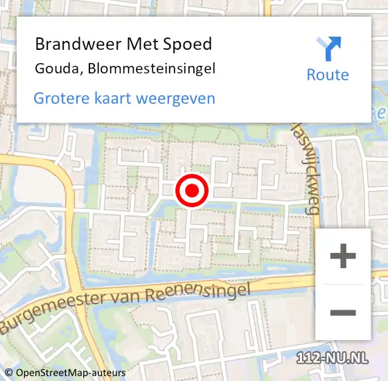 Locatie op kaart van de 112 melding: Brandweer Met Spoed Naar Gouda, Blommesteinsingel op 12 september 2024 12:16