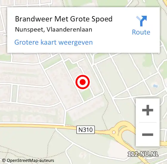 Locatie op kaart van de 112 melding: Brandweer Met Grote Spoed Naar Nunspeet, Vlaanderenlaan op 12 september 2024 12:17