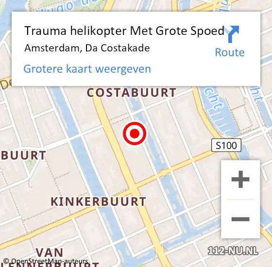 Locatie op kaart van de 112 melding: Trauma helikopter Met Grote Spoed Naar Amsterdam, Da Costakade op 12 september 2024 12:19