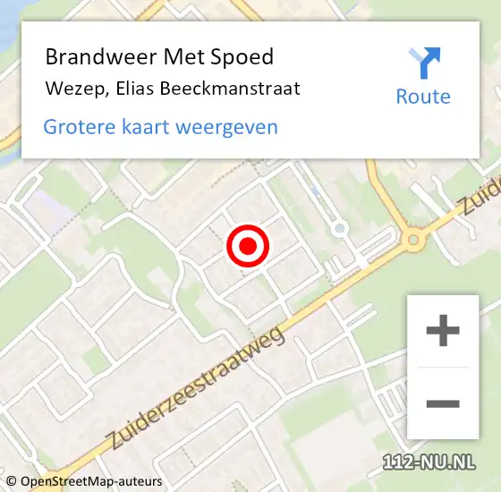 Locatie op kaart van de 112 melding: Brandweer Met Spoed Naar Wezep, Elias Beeckmanstraat op 12 september 2024 12:22